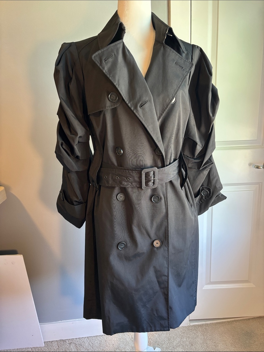 Women’s Black Double-Breasted Trench Coat with Belt